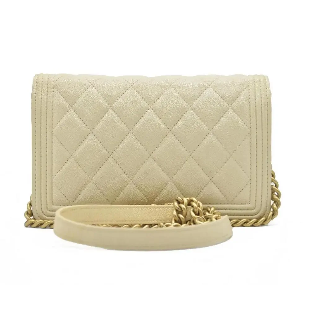$3425 Chanel Caviar Quilted Boy Wallet On Chain WOC White